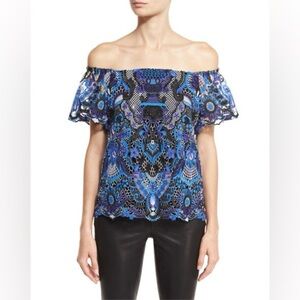 Alice + Olivia Maxie Off the Shoulder Guipure Lace Top with Flutter Sleeve
